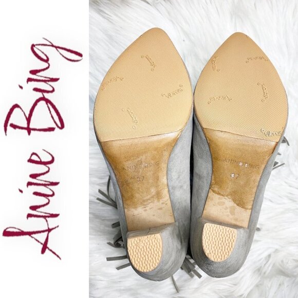 ANINE BING Irmelin Gray Suede Fringe Ankle Bootie, Size 37 - Picture 9 of 10
